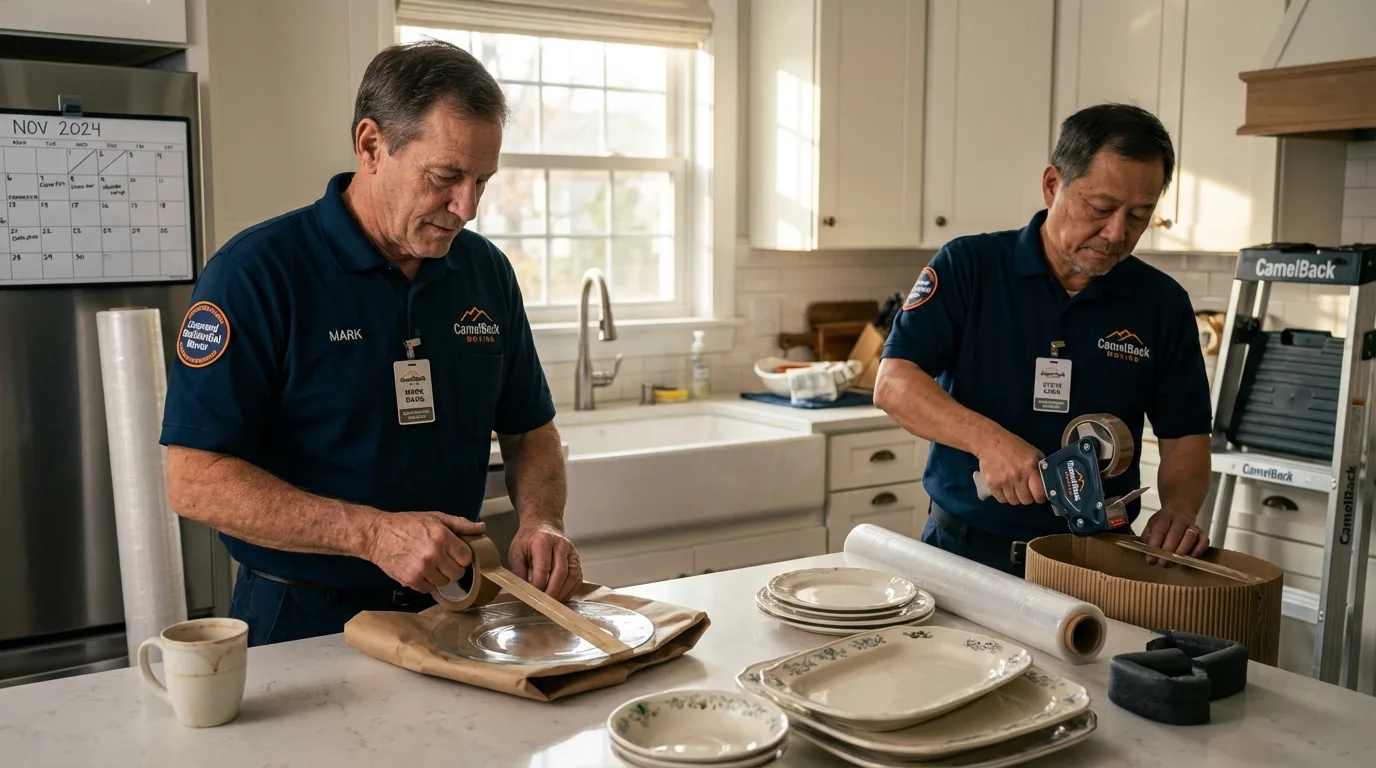 Professional crew packing kitchen dishware in Boonsboro, MD